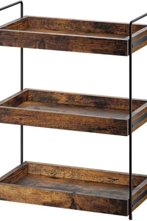 Bathroom Counter Organizer, 3-Tier Wood Spice Rack Organizer for Kitchen Counter, Vanity Skincare Organizers Shelf for Bathroom Storage Organization, Rustic Brown