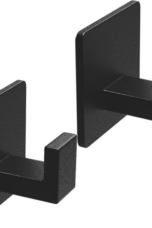 VAEHOLD Adhesive Towel Hooks, Heavy Duty Wall Hooks Aluminum Black Hooks for Hanging Coat, Hat, Towel, Robe, Clothes, Shower Hook for Door, Office, Kitchen, Bathroom - 2 Pack (Black)