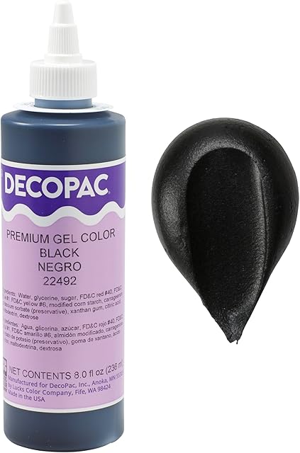 DecoPac Premium Gel Food Coloring | Black Food Coloring For Baking | 8oz | Color Buttercream, Fondant, Frosting & Piping Gel, Food Safe, Highly Concentrated Gel, 8 oz - Black