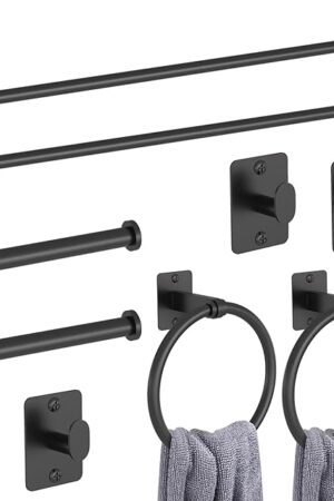 10 Pieces Bathroom Accessories Set, Bathroom Hardware Set, 24 inch Towel Bar, Towel Racks for Bathroom, Robe Towel Hooks, Toilet Paper Holder Wall Mounted, Matte Black