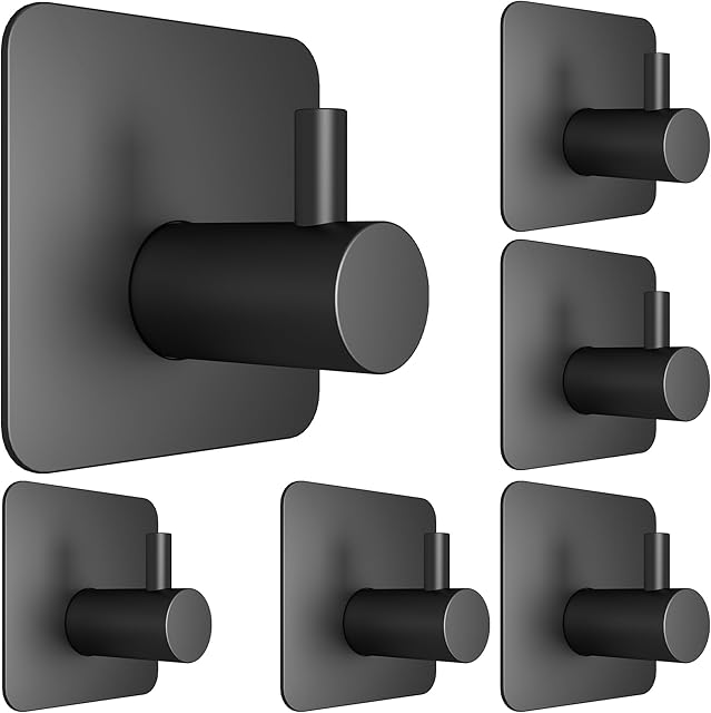 6 Pcs Adhesive Wall Hooks Black