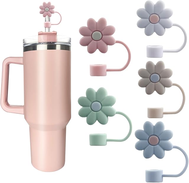 Velaco 5Pcs 0.4in/10mm Diameter Silicone Straw Covers Cap Compatible with Stanley 20 30&40 Oz Cup, Straw Toppers for Stanley 40 Oz Tumbler with Handle, Dust-Proof Straw Caps for Water Bottle