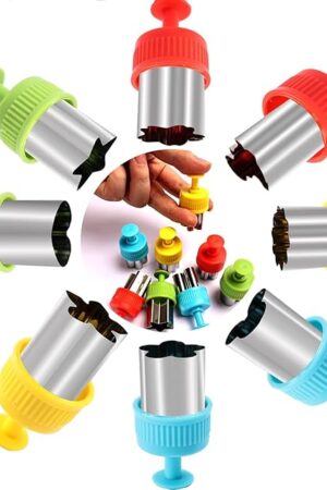 Vegetable Cutter Shapes Set - 8pc Press-type Mini Cookie Cutters Fruit Cookie Pastry Stamps Mold for Kids Baking and Food Supplement Tools Accessories