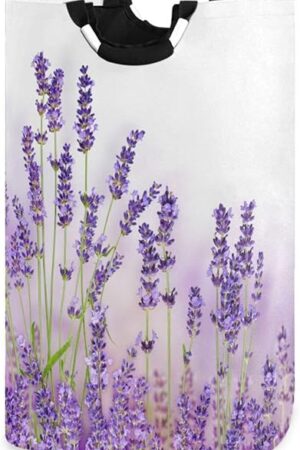 YETTASBIN Purple Lavender Laundry Hamper, Waterproof Foldable Laundry Basket Large Dirty Clothes Toys Storage Basket with Handle for Bathroom, Bedroom, Laundry Room, Playroom