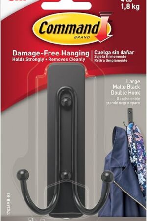 Command Large Double Wall Hook, Matte Black