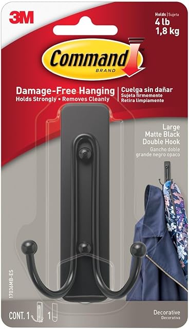Command Large Double Wall Hook, Matte Black