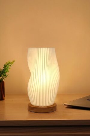 Zenply Novelty Small Table Lamp for Bedroom,Vintage Style Striped Small Night Light Lamp, Mini Bedside Lamp for Living Room Nightstand Small Space Kids Room Living Room Office Dorm (SM), Warm-SM