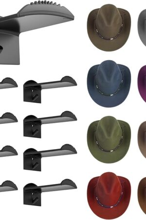 3.0 Inch Wall Hat Hooks (8 Pack) – Strong Adhesive Cowboy Hat Rack with Anti-Slip Teeth, Multi-Purpose Hook for Keys & Accessories, Minimalist Hat Organizer, Western Room Décor – Black