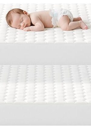 2 Pack Waterproof Crib Mattress Protector, 52''x28'' Baby Crib Mattress Cover, Quilted Toddler Mattress Protector, Ultra Soft & Breathable, Machine Washable, White