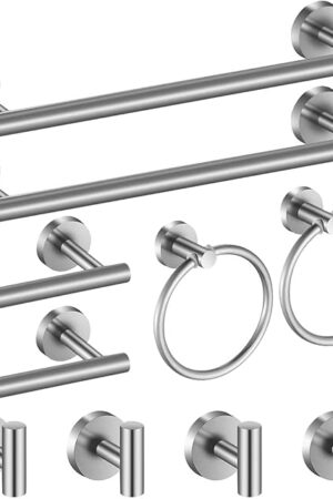 Bathroom Hardware Set 10 Pieces, Stainless Steel Towel Bar Set Includes 16 inch Towel Bar, Towel Hook, Towel Ring Toilet Paper Holder