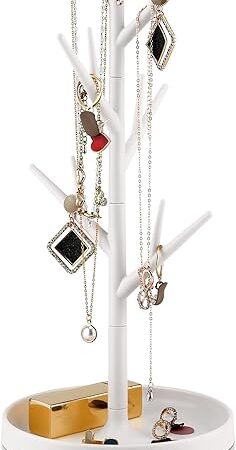 Branch Jewelry Rack With Rotatable Base and Storage Box Tree Tower Rack Hanging Organizer for Ring Earrings Necklace Bracelet,Suitable for living rooms, bathrooms,offices,etc.