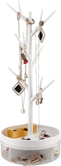 Branch Jewelry Rack With Rotatable Base and Storage Box Tree Tower Rack Hanging Organizer for Ring Earrings Necklace Bracelet,Suitable for living rooms, bathrooms,offices,etc.