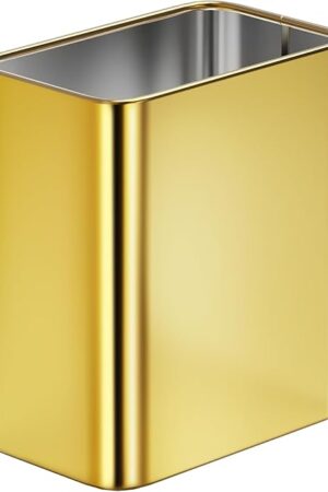 Cesun Small Bathroom Trash Can 2.1 Gallon Wastebasket, Modern Metal Garbage Can Office Waste Basket, Gold Stainless Steel Trash Bin for Bedroom, Home Office, Toilet, rv, Near Desk, Under Sink