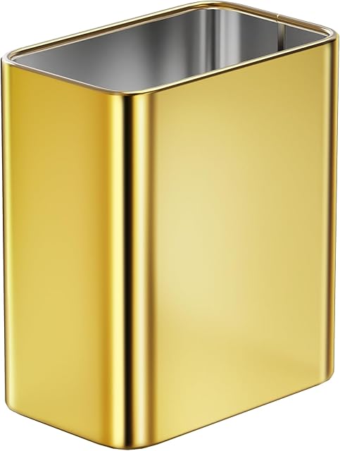 Cesun Small Bathroom Trash Can 2.1 Gallon Wastebasket, Modern Metal Garbage Can Office Waste Basket, Gold Stainless Steel Trash Bin for Bedroom, Home Office, Toilet, rv, Near Desk, Under Sink