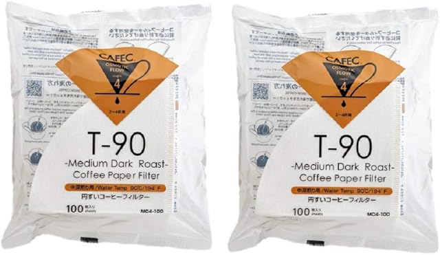 CAFEC Coffee Paper Filter Medium Dark Roast Coffee Filter For 2 to 4 Cup White 100 Count Made in Japan (2 Packs of 100 Sheets) by Sanyo