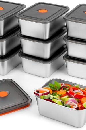10 PCS(20oz) Stainless Steel Food Storage Containers With Lids | Snack Containers for Kids, Freezer Safe, Microwave Safe | Metal Containers For Meal Prep, Leftovers, Freezer