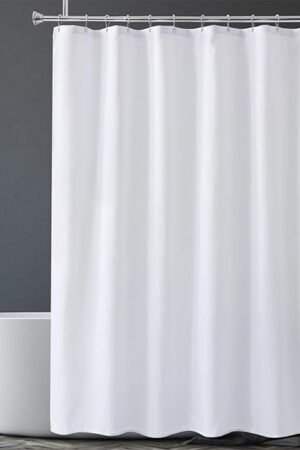 Amazer White Shower Liner Cloth Waterproof, Soft White Shower Curtain Liner Fabric with Weighted Stones, Washable Shower Curtain and Liner 2-in-1, 120G Heavy Duty, 12 Grommet Holes, 72 x 72 Inches
