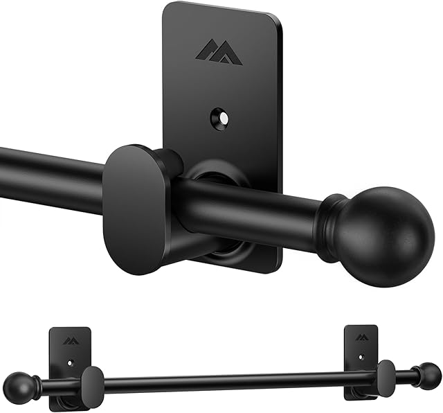 Curtain Rods No Drilling for Windows 30 to 90 Inches,5/8 Inch Diameter No Drill Curtain Rod Set with 3M Adhesive Brackets, Black