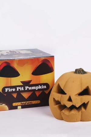 Ceramic Fireproof Fire Pit Pumpkin Log for Bonfire, Campfire, Fireplace, Firepit | Halloween Decor | for Propane, Gel, Ethanol, or Wood Fires Indoor, Outdoor | 7 Inch