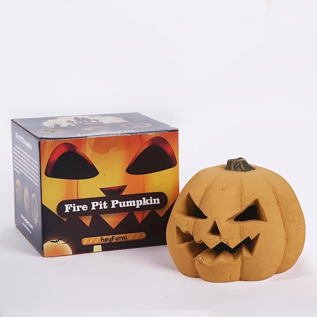 Ceramic Fireproof Fire Pit Pumpkin Log for Bonfire, Campfire, Fireplace, Firepit | Halloween Decor | for Propane, Gel, Ethanol, or Wood Fires Indoor, Outdoor | 7 Inch