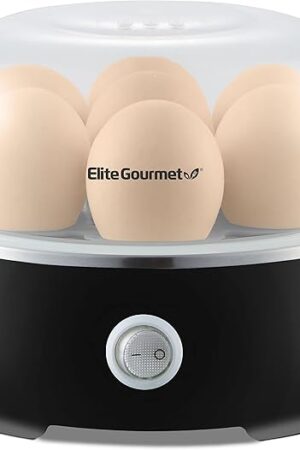 Elite Gourmet EGC115B Easy Egg Cooker Electric 7-Egg Capacity, Soft, Medium, Hard-Boiled Egg Cooker with Auto Shut-Off, Measuring Cup Included, BPA Free, Classic Black