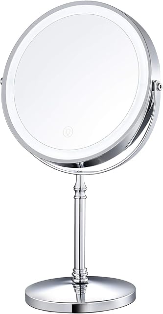 8" Lighted Makeup Mirror, 10X Makeup Mirror with Lights, Double Sided Dimmable Magnifying Mirror with Light, Rechargeable and Brightness Adjustable, Cordless Vanity Mirror with Lights