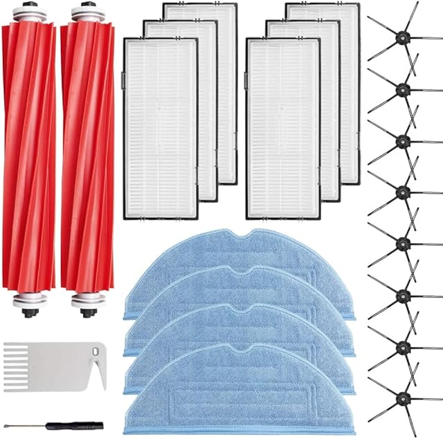 Accessories Kit Compatible With Roborock S7, S7+, S7 MaxV, S7 MaxV Plus - Replacement Vacuum Cleaner Set: 2 Main Brushes, 8 Side Brushes, 6 Filters, 4 Mop Pads by Apex Essentials