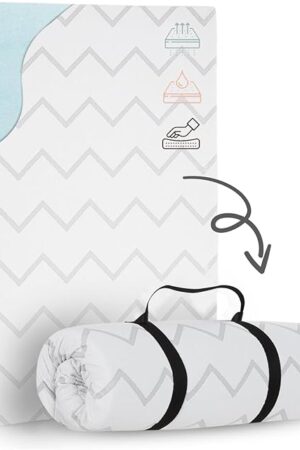 Waterproof Pack and Play Mattress Pad - 38" x 26" | Roll Up Style - Breathable Soft Memory Foam - Portable Mattress Topper- Baby Foam Mattresses for Babies - Includes Easy Carry Buckle