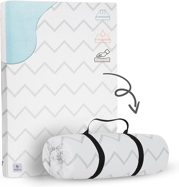 Waterproof Pack and Play Mattress Pad - 38" x 26" | Roll Up Style - Breathable Soft Memory Foam - Portable Mattress Topper- Baby Foam Mattresses for Babies - Includes Easy Carry Buckle