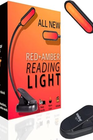Amber Reading Light + Red Light. Giftable Blue Light Blocking Book Light for Reading in Bed