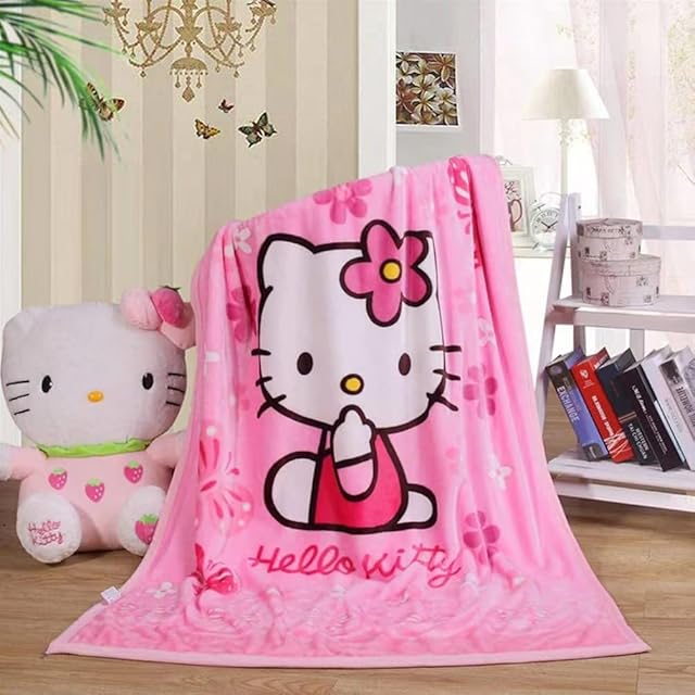 Cartoon Printing Throw Blanket for Girls Kids Adults, 40"x55", All Seasons Flannel Fleece Blanket, Soft & Warm Plush Blankets for Couch Sofa Bed Camping Travel (Pink 002)