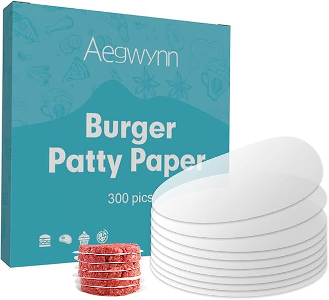 Aegwynn Hamburger Patty Paper Round 4 Inch 300 Pcs, Parchment Burger Papers Non Stick Easy to Remove Separate Frozen Pressed Patties 4 Inch