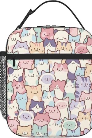 Cute Colorful Cats Insulated Lunch Bag Kids,Kids Lunch Box for Girls Boys,Bento Lunch Box Cooler Bag with Front Pocket for Women Men,Cute Lunch Tote Bag Lunchbox for Work/Office/School/Picnic