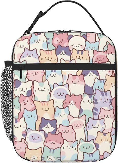 Cute Colorful Cats Insulated Lunch Bag Kids,Kids Lunch Box for Girls Boys,Bento Lunch Box Cooler Bag with Front Pocket for Women Men,Cute Lunch Tote Bag Lunchbox for Work/Office/School/Picnic