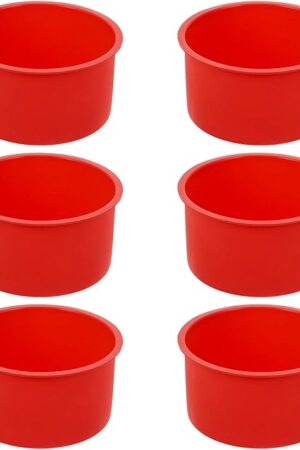 4 Inch Silicone Mini Molds, Round Non-Stick Baking Molds - Reusable Cake Pan for Muffin, Cupcake, Layer, Cheese, Rainbow Cakes (Red, Set of 6)