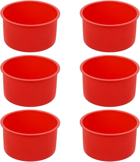 4 Inch Silicone Mini Molds, Round Non-Stick Baking Molds - Reusable Cake Pan for Muffin, Cupcake, Layer, Cheese, Rainbow Cakes (Red, Set of 6)