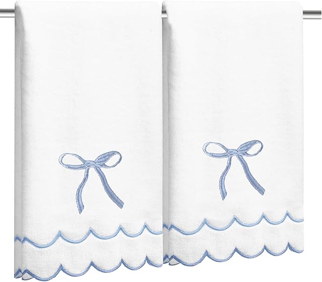 2 Pcs Coquette Bow Hand Towels 15.75 x 27.56 Inch 100% Cotton Bath Hand Towel