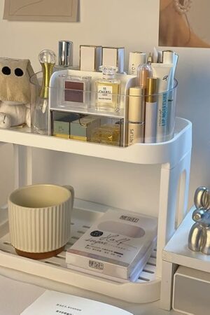2-Tier Desk Organizers & Dispensers，Mail Holder for Office Desk Organization，Kitchen Spice Rack or Bathroom Countertop Organizer, Gift for Teachers, Classmates, and Friends,White