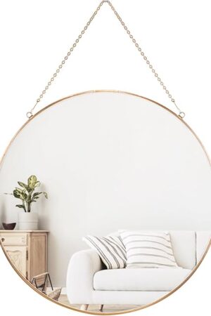 Dahey 11.8-inch Small Hanging Circle Mirror Wall Decor Gold Round Mirror with Hanging Chain for Living Room Bathroom Bedroom Dorm College Office, Gold