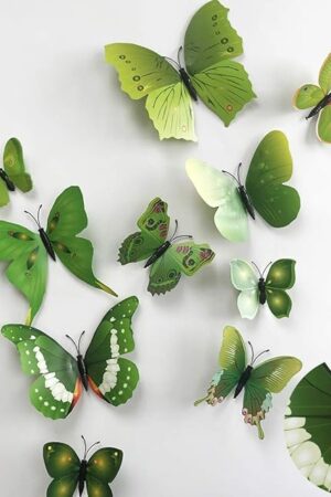 36pcs 3D Colorful Butterfly Wall Stickers DIY Art Decor Crafts for Party Nursery Classroom Offices Kids Girl Boy Baby Bedroom Bathroom Living Room Magnets and Glue Sticker Set (GREEN-single wing)
