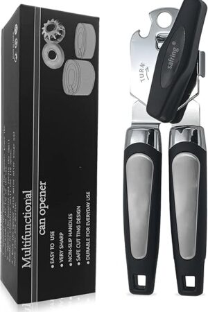 Can Opener Manual, Handheld Strong Heavy Duty Stainless Steel Can Opener, Comfortable Handle, Sharp Blade Smooth Edge, Can Openers with Multifunctional Bottle Opener