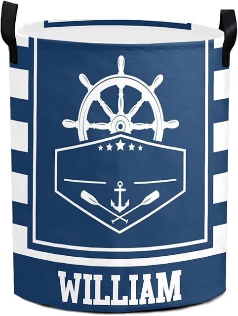 Anchor Beach Lake House Personalized Waterproof Foldable Laundry Basket Bag with Handle, Custom Collapsible Clothes Hamper Storage Bin for Toys Laundry Dorm Travel Bathroom