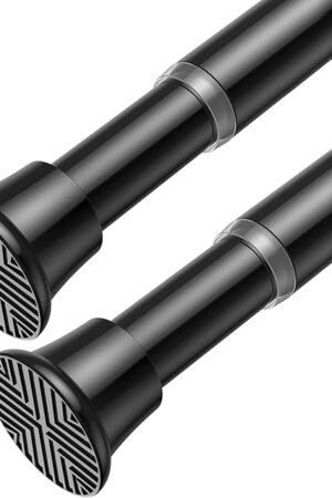 AIZESI 2Pack Tension Curtain Rod 23-46 Inch No Drilling Adjustable Black Tension Rod Extendable Spring Loaded Curtain Rods for Window Doorway Kitchen Closet Bathroom
