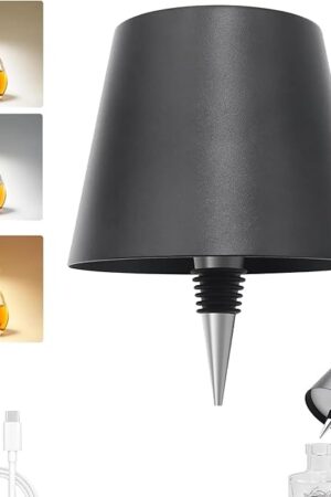 Wireless Bottle Lamp,Metal Wine Bottle Light with 3 Color Light Dimming, Waterproof Bottle Touch Lamp Head for Room, Bar, Restaurants, Party, Decor & Gifts (Black)
