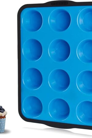 Aichoof Non-Stick Silicone Muffin Pan With Reinforced Stainless Steel Frame Inside,12 Cup Regular Muffin Baking Mold, 12 Cup Muffin Tin, BPA Free,Dishwasher Safe, Blue