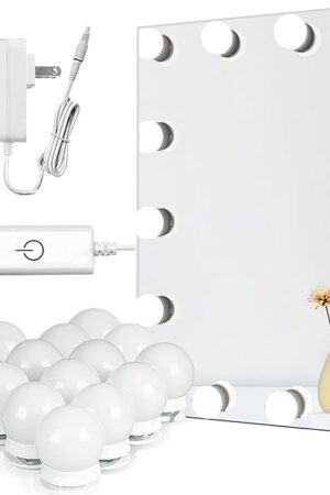 Waneway Vanity Lights for Mirror, DIY Hollywood Lighted Makeup Vanity Mirror Dimmable Lights, Stick on LED Mirror Light Kit for Vanity Set, Plug in Makeup Light for Bathroom Wall Mirror, 14-Bulb