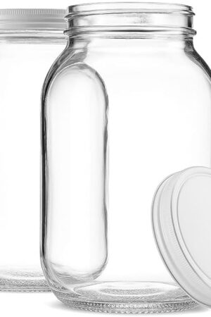 1 Gallon Glass Jar With Lid – 2 Pack Large Glass Jar With Airtight Metal Lids - USDA Approved BPA-Free Dishwasher Safe, Wide Mouth Sun Tea Jar, Gallon Mason Jar for Storage, Fermenting, And Brewing
