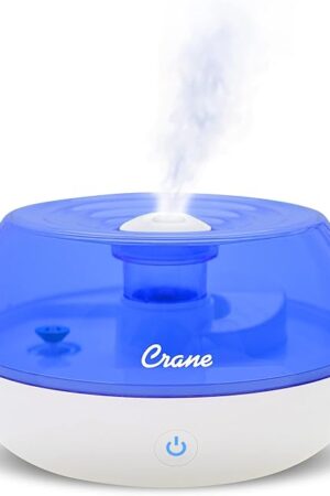Crane Personal Ultrasonic Cool Mist Travel Humidifier and Vaporizer for Congestion Relief, 360° Adjustable Nozzle, Filter-Free .75 Liter Tank, Blue/White, Office Humidifier