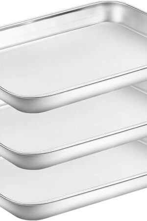 Baking Sheet Pan for Toaster Oven, Stainless Steel Baking Pans Small Metal Cookie Sheets by Umite Chef, Superior Mirror Finish Easy Clean, Dishwasher Safe, 9 x 7 x 1 inch, 3 Piece/set