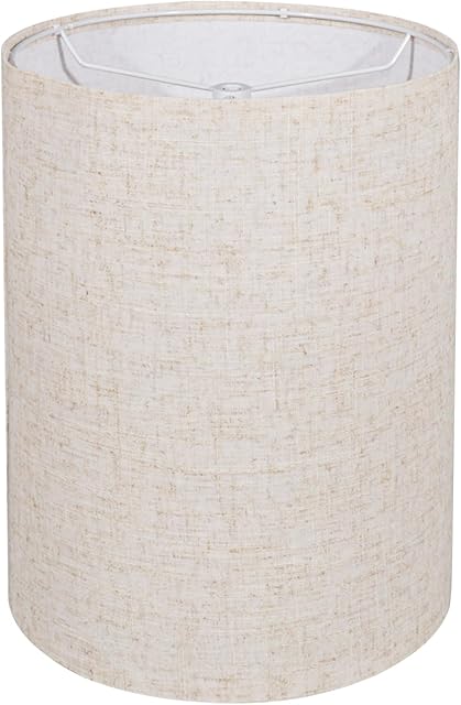 Tall Drum Lamp Shade for Table Lamps, Floor Lamp, Cloth Lampshade 10" Top X 10" Bottom X 13" High, Beige Large Line Fabric, Easy Assembly